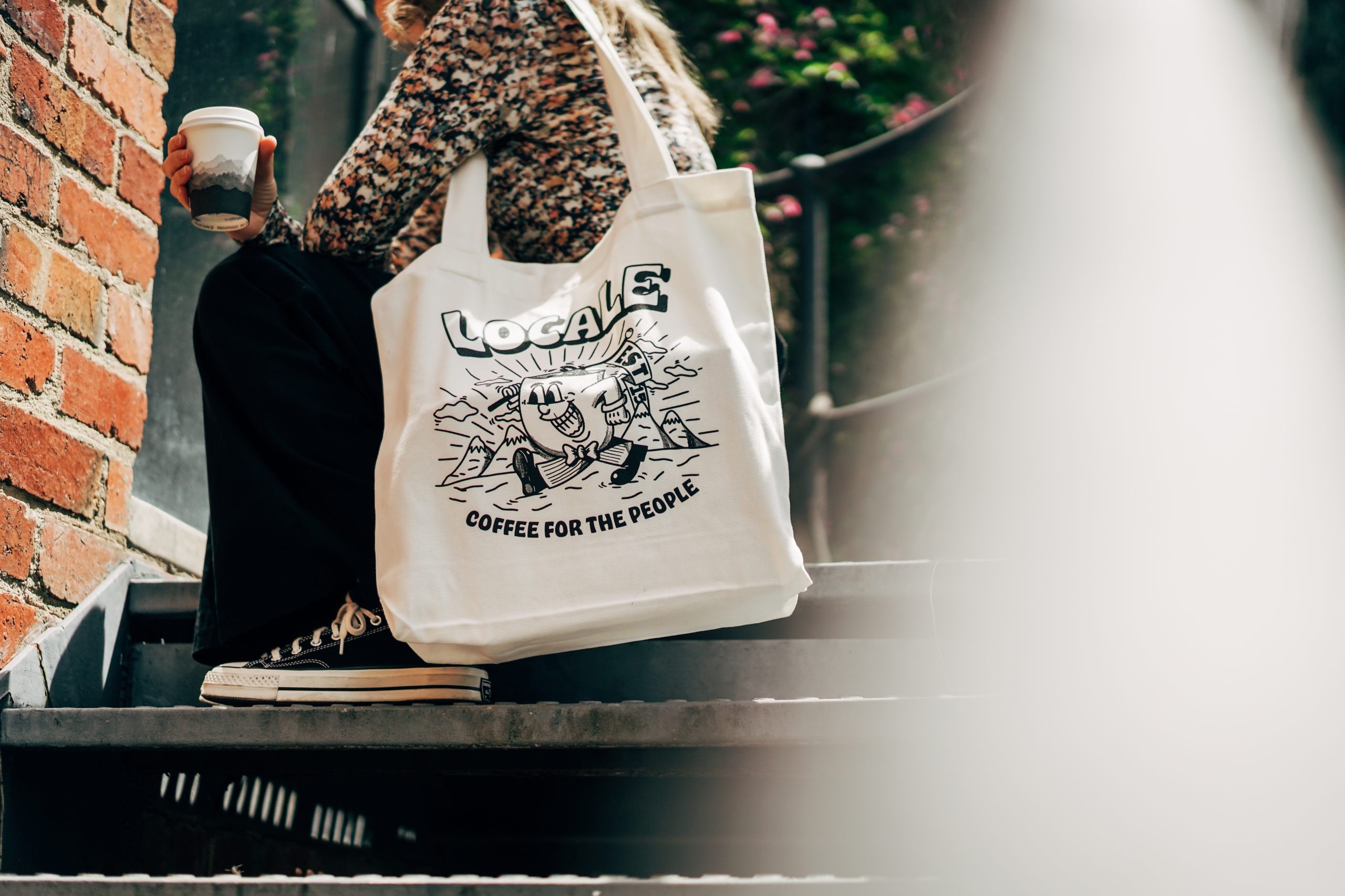 coffee for the people tote - white (stairs)